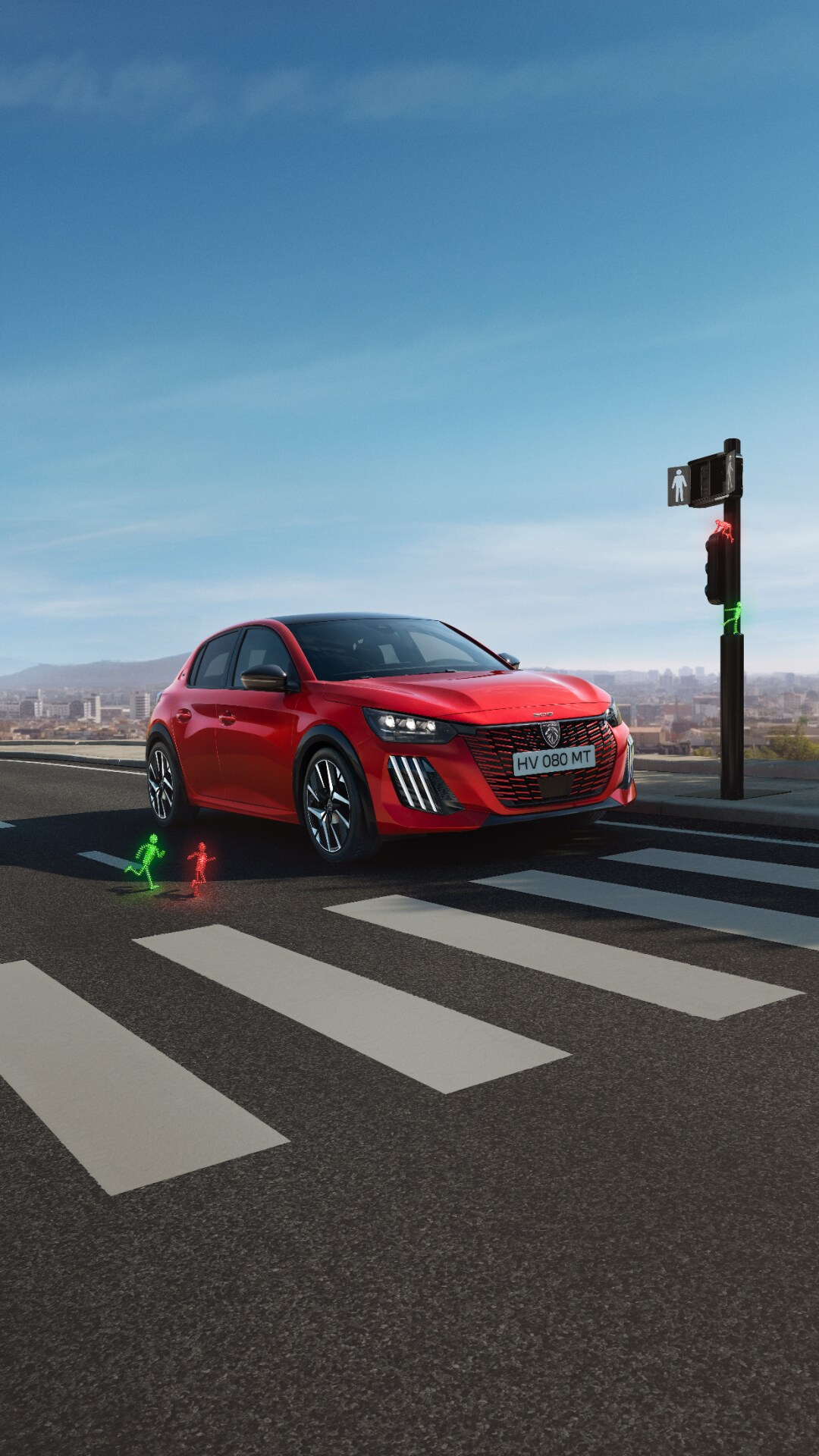 Dianteira do PEUGEOT 208 híbrido ou a gasolina