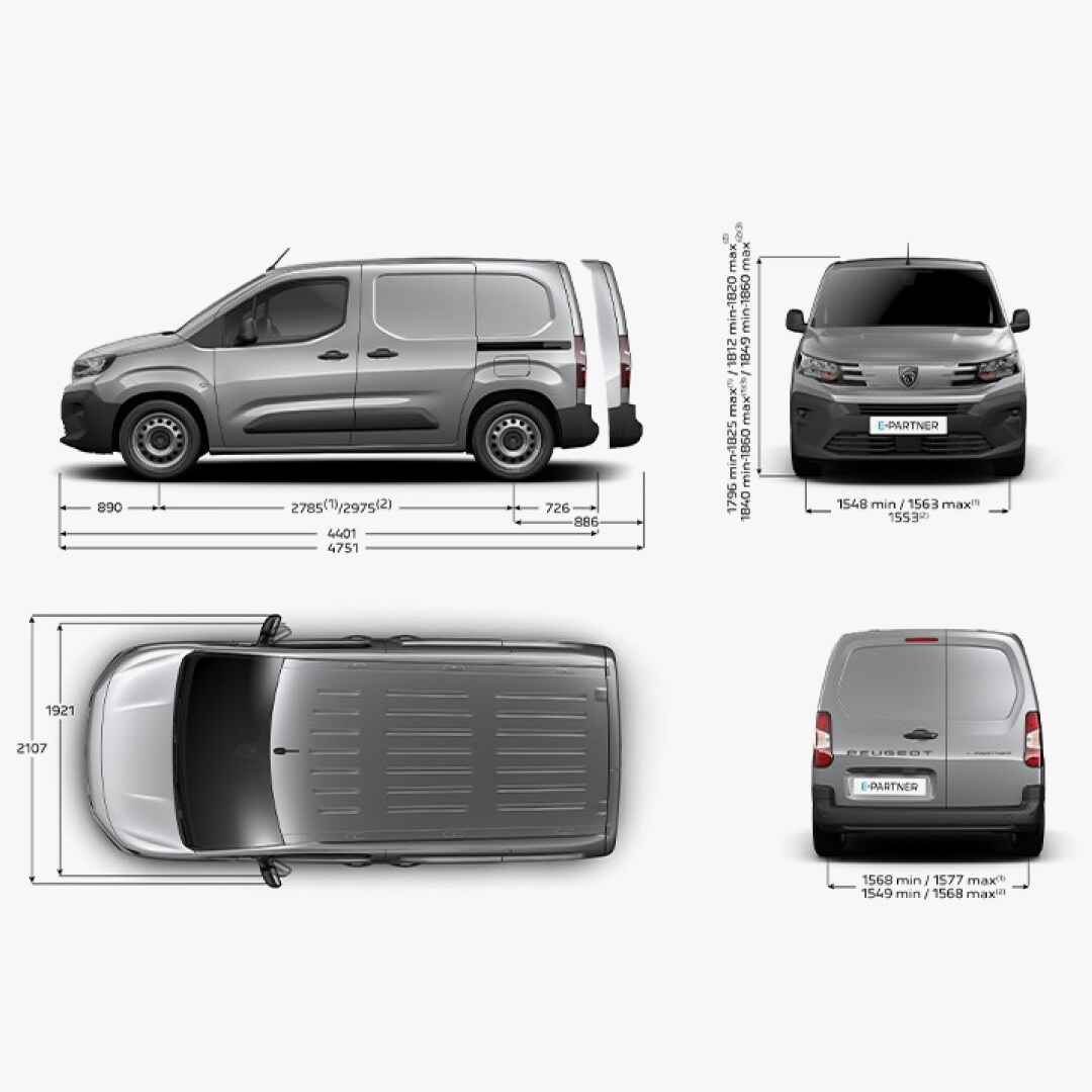 Dimensões exteriores do PEUGEOT PARTNER
